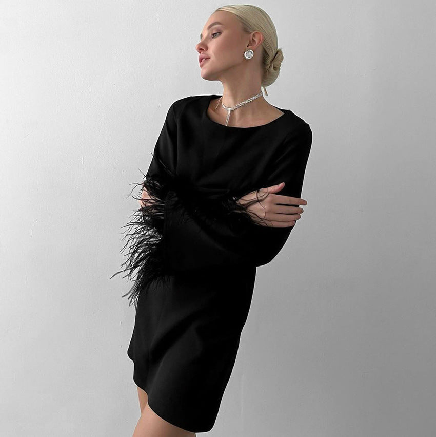 Round Neck Dress Round Neck Fashion Street Straight Skirt New Autumn And Winter Women's Wear