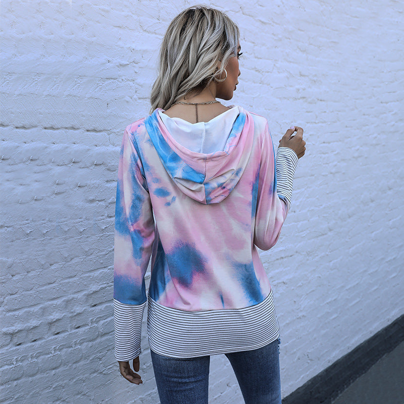 Autumn New Printed Pullover Loose Hooded Tie Dye Hoodie Woman