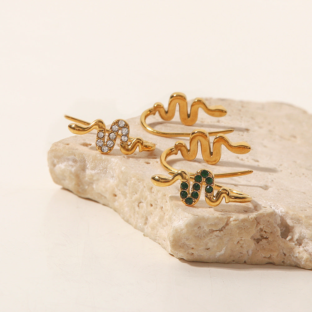 5pcs 18K Gold Stainless Steel Snake Set With Diamond Piercing Threaded Earrings Earrings Hipster Style Creative Clip Earrings