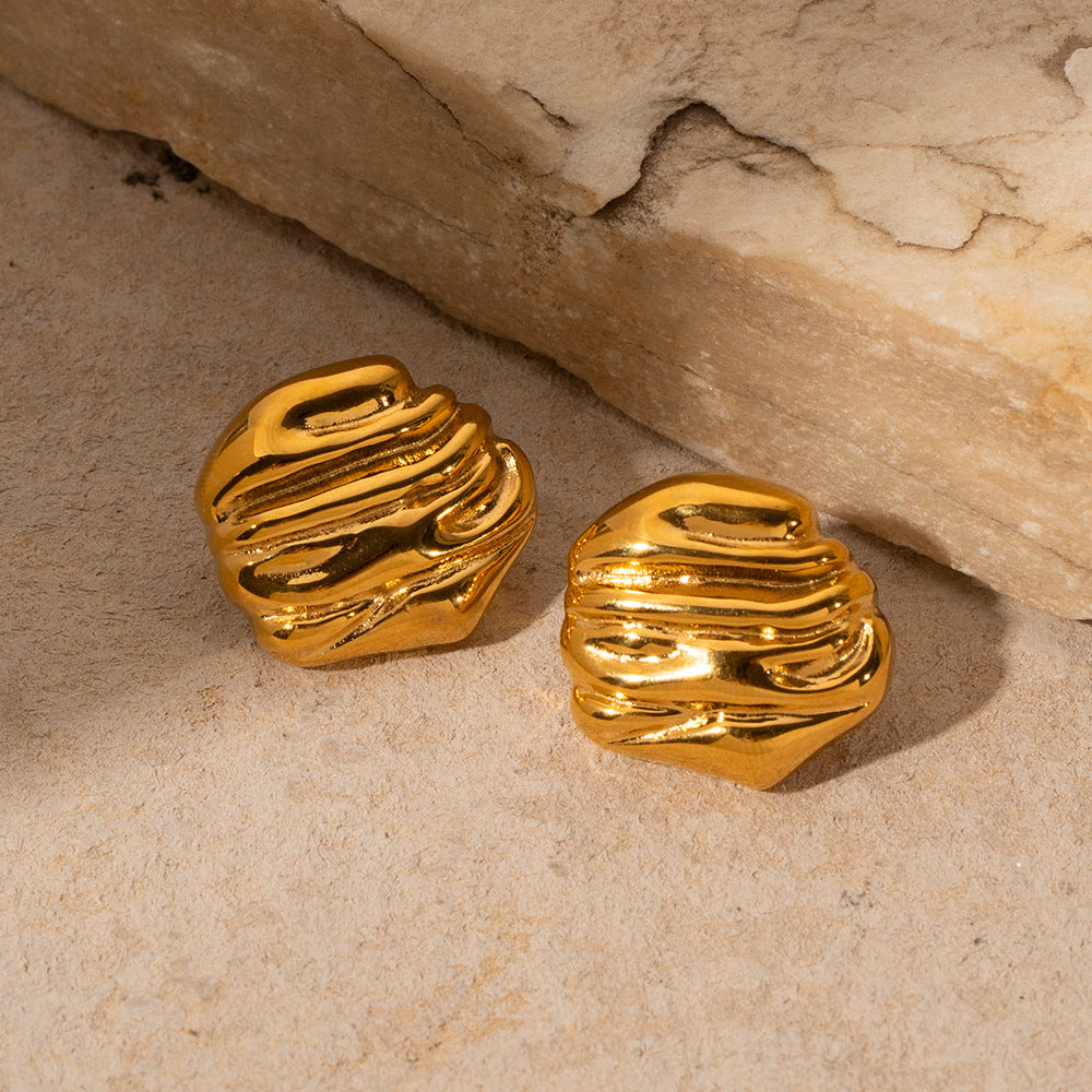 5pcs Jewelry Titanium Steel Hammer 18K Gold Stainless Steel Rock Texture Earrings Fashion Earrings
