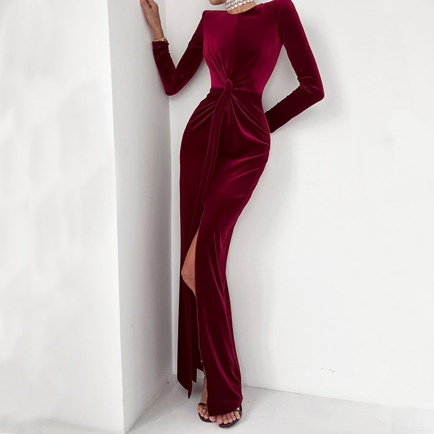 Light Luxury Velvet Sexy Slim Slit Dress New Spring Fashion Commuter Woman