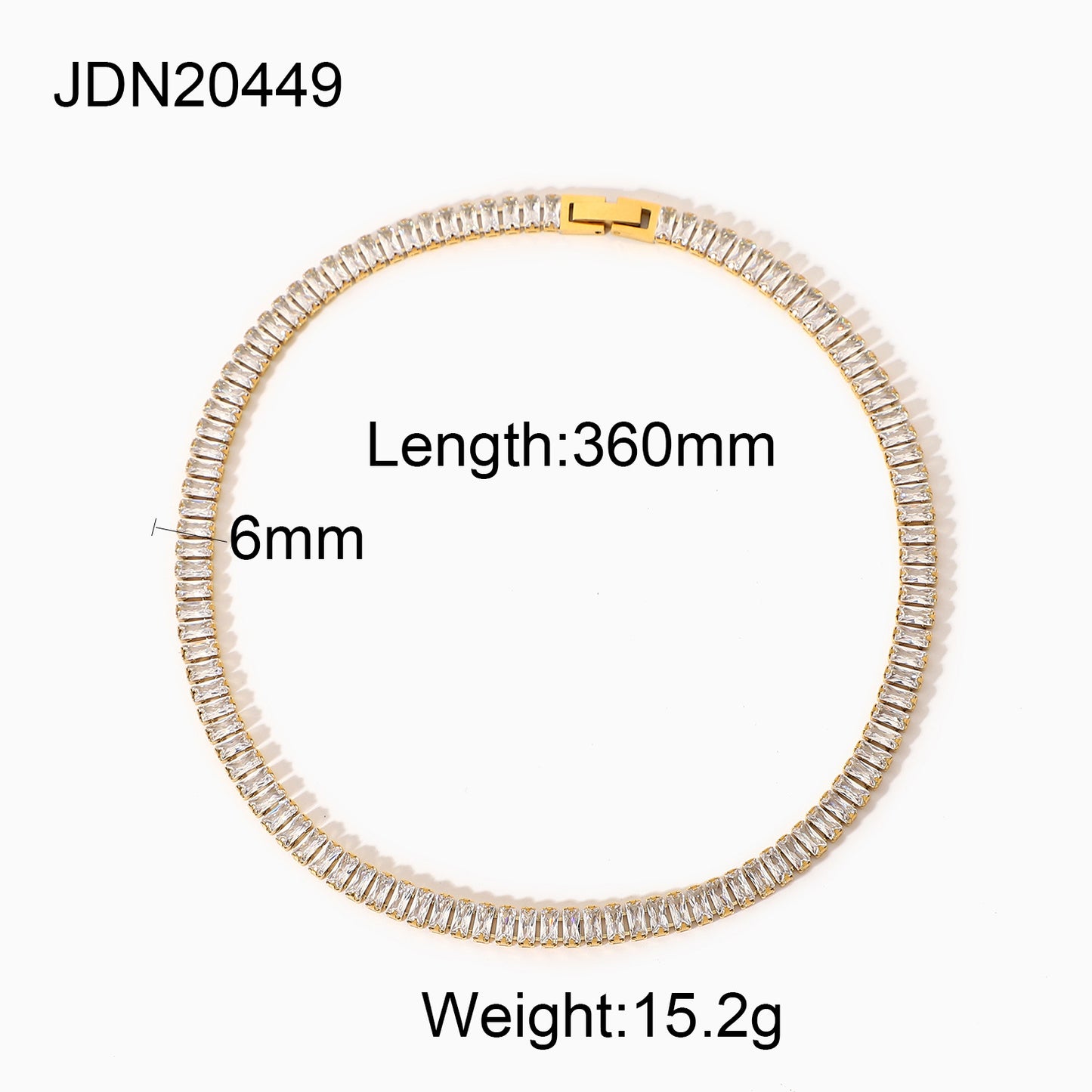 5pcs Necklace 6 Mm Wide Stainless Steel 18K Gold Plated Square Cubic Zircon Stainless Steel Necklace For Women