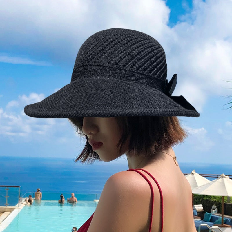 New Summer Hats Women's Sun Hat Empty Straw Hat Large Eaves Bow Foldable Beach Hat Sun Block Hat