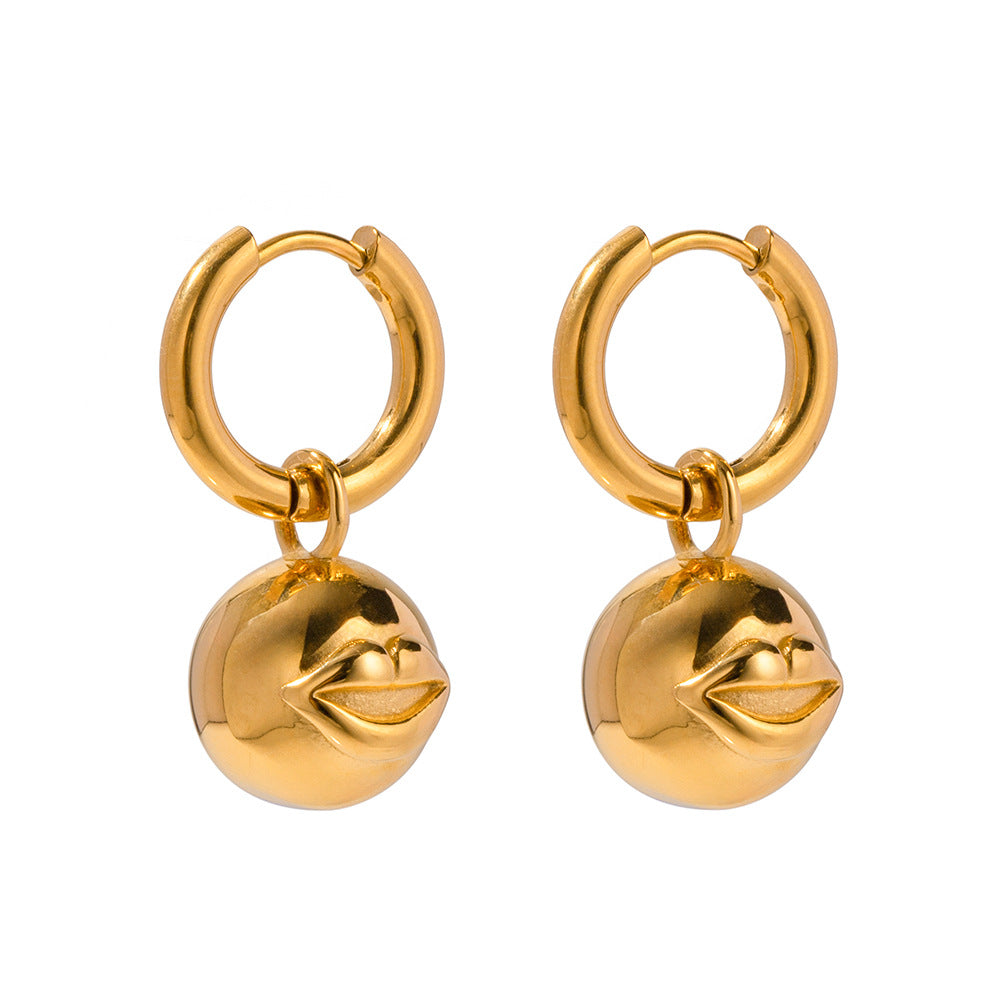 5pcs New Titanium Steel Gold Plated Twist Hoop Earrings Stylish 18K Gold Stainless Steel/Lip Ball Pendant