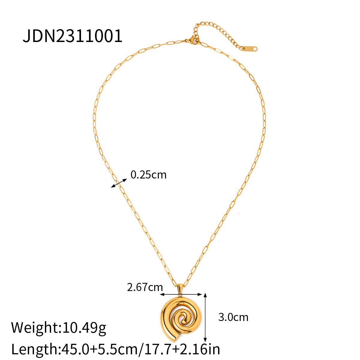 5pcs 18K Gold Stainless Steel Thread Loop Pendant Necklace With Spiral Cleanfit Necklace