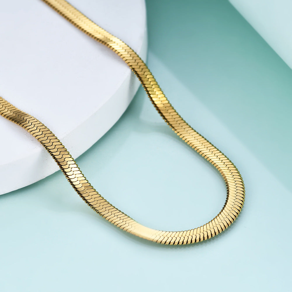 5pcs Exquisite 18K Gold-Plated Stainless Steel Necklace Titanium Steel Popular Women's Necklace Overlay Wear Jewelry Snake Bone Chain Necklace