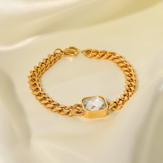 5pcs New Titanium Steel Zircon Pendant Bracelet 18K Gold Glass Stone Rough Cuban Chain Stainless Steel Bracelet Jewelry