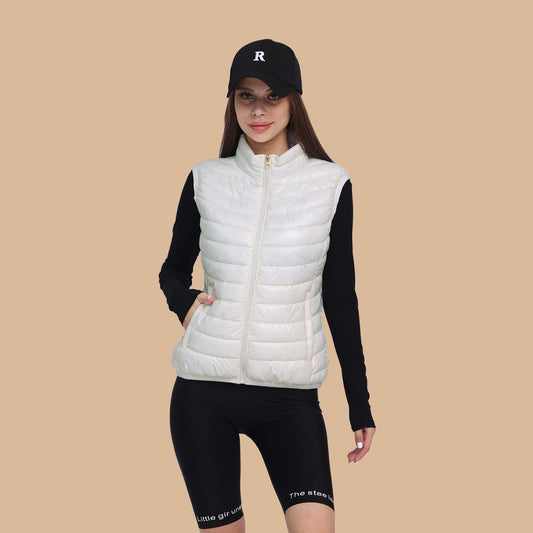 Women's Winter Ultra Light Warm And Anti-Packable Down Vest Jacket Sleeveless Stand-Up Collar Jacket With Pockets
