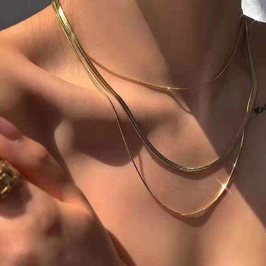 5pcs European Style Triple Layer Snake Chain Necklace Fashion Women's Stacked Jewelry 14K Gold Plated Stainless Steel Chunky Necklace