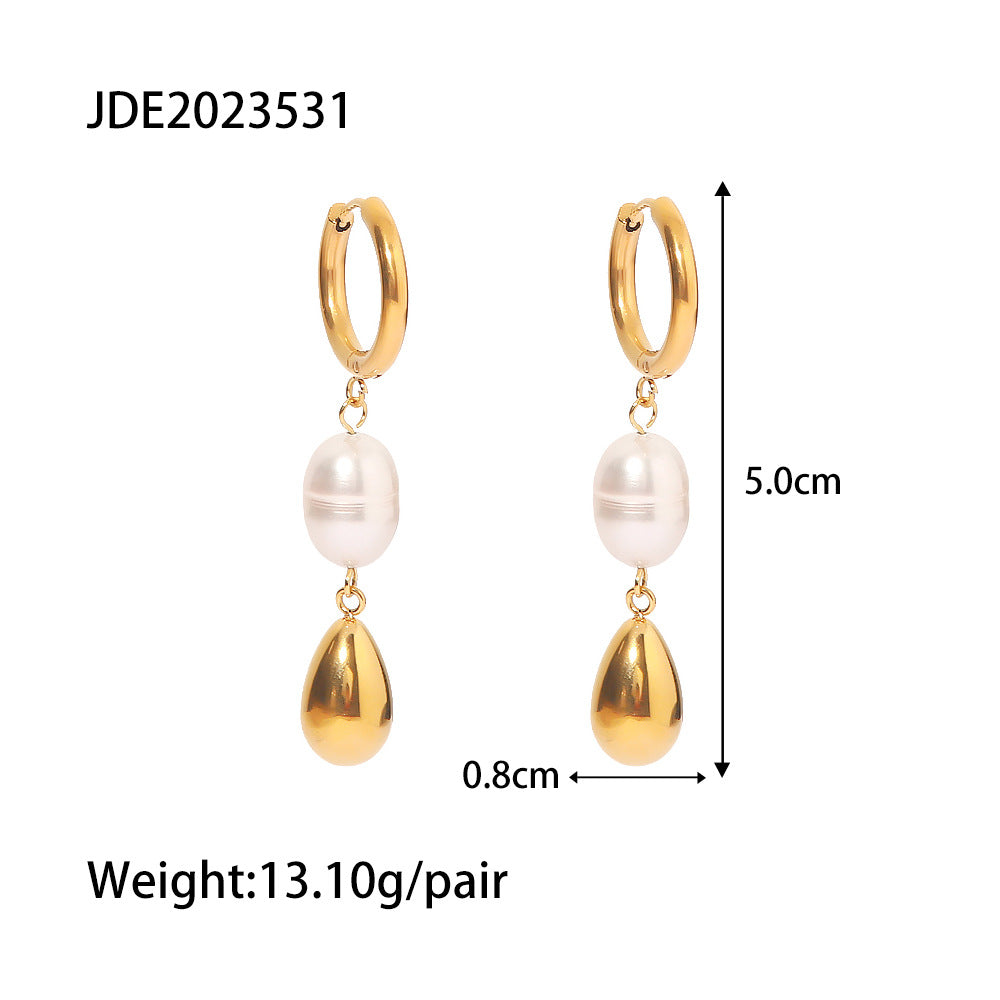 5pcs Natural Pearl Plated 18-Karat Gold Earrings Simple Temperament Does Not Fade All Matching Earrings