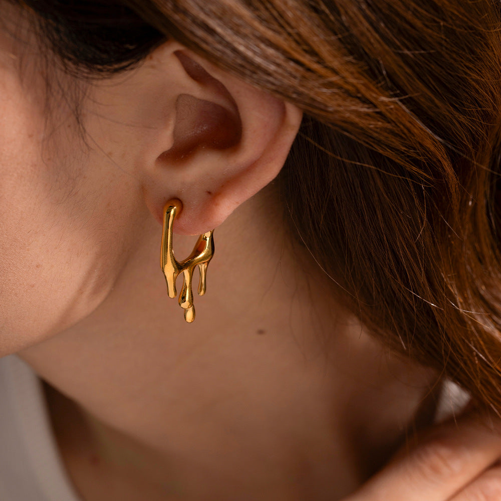 5pcs Popular Earrings 18K Gold Stainless Steel Liquid Shaped Stud Earrings Designed To Feel Non-Fading Earrings Batch