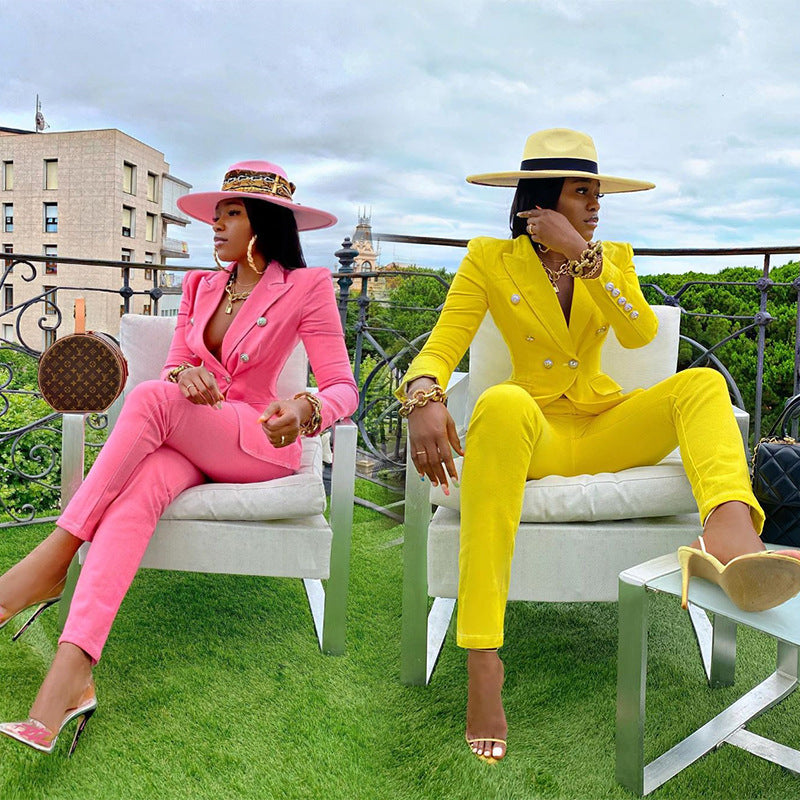 Autumn Winter Women's Temperament Suit Jacket Women Straight Pants Two-Piece Set