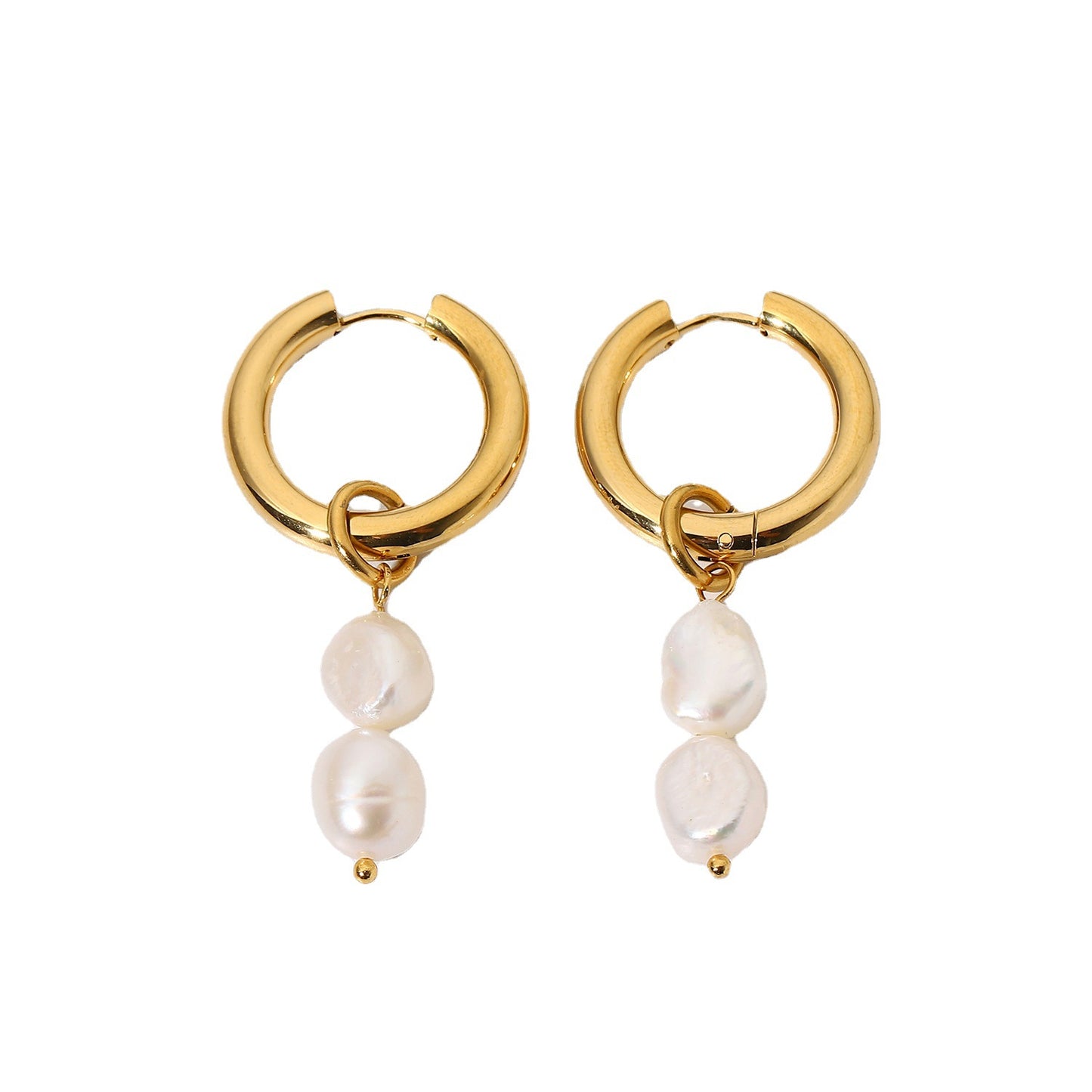 5pcs Same Earrings 18K Gold Plated Double Light Pearl Pendant Double Gold Plated Stainless Steel Earrings
