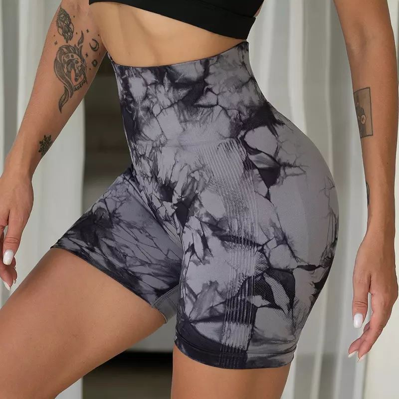 Summer Tie-Dye Three-Point Fitness Pants Women's High Waist And Hip Lift Tight Sports Running Peach Belly Yoga Shorts