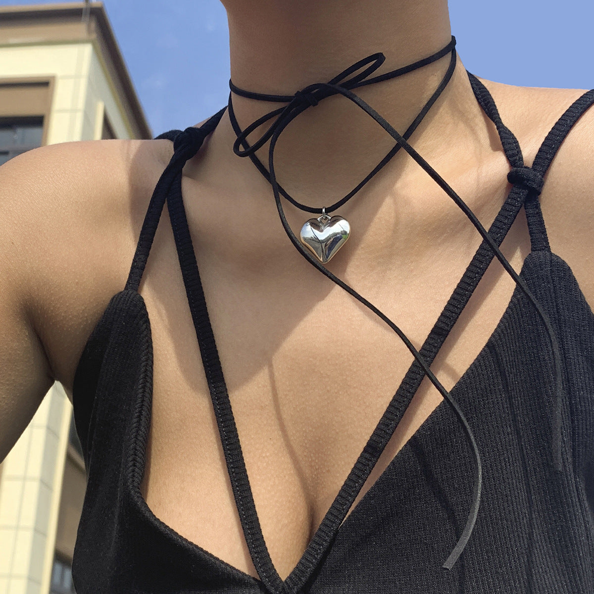 5 pcs Pull Adjustable Wax Thread Choker Collar Simple Personality Big Love Pendant Necklace