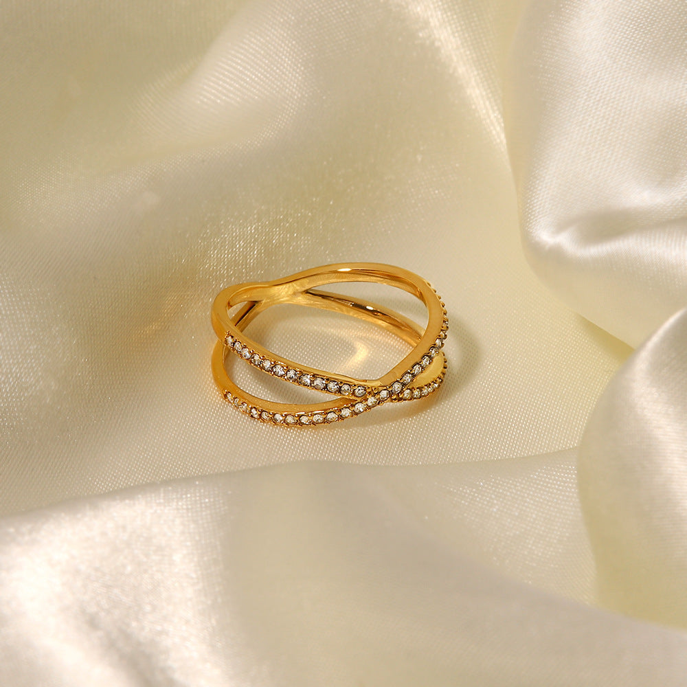 5pcs Simple Cross-Diamond Ring Ladies Niche Design Sense Tail Ring Fashion Personality All Match Colourless Ring