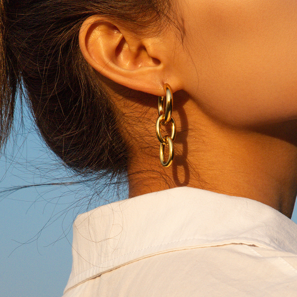 5pcs Earrings 18K Gold Plated Stainless Steel Large Gold Chain Pendant Earrings Double Titanium Steel Earrings Female