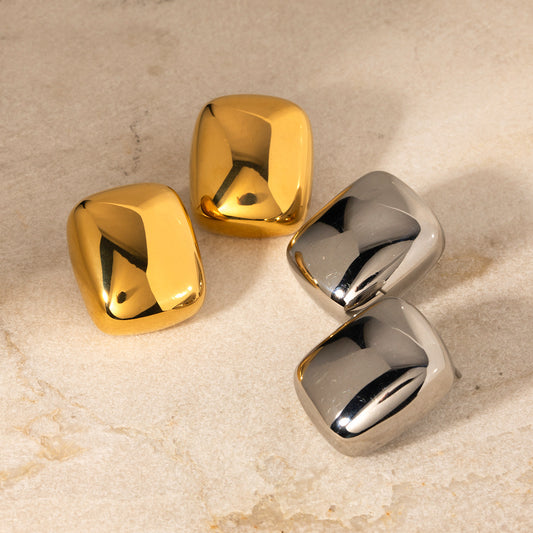 5pcs Gold Stud Earrings Fashion Personality 18K Gold Stainless Steel Chubby Square Earrings