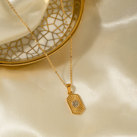5pcs Hot Titanium Steel Pendant With 18K Gold Czech Diamond Geometry Brand Pendant Necklace