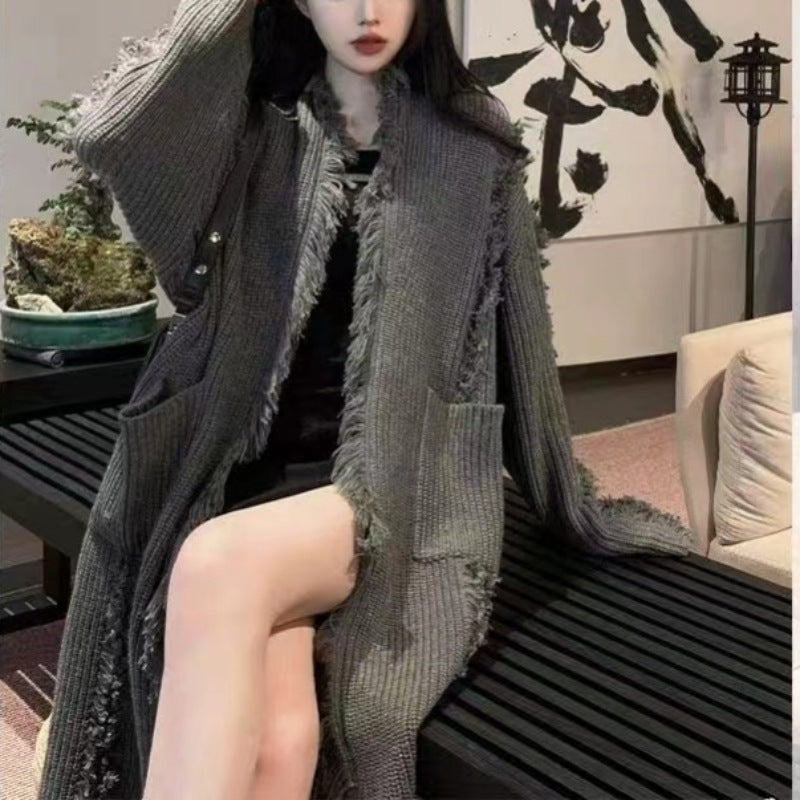 Knit Cardigan Woman Autumn And Winter New Lazy Long Fringe Design Feeling Soft Waxy Fashion Loose Sweater Woman Coat