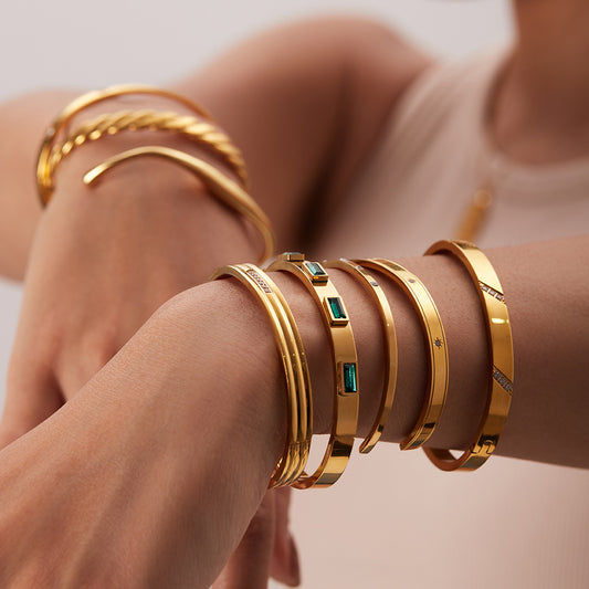 Retro Titanium Steel Open Gold Bracelet Does Not Fade Stainless Steel Bracelet Women's Advanced Sense Of Zircon Bracelet