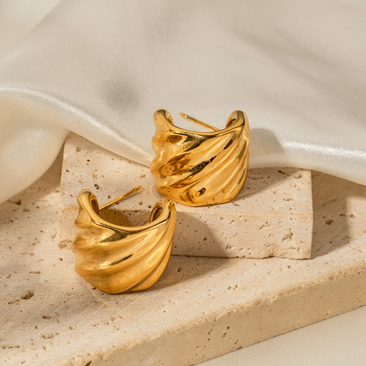 5pcs Titanium Steel Earrings Fashion All-Match Stainless Steel 18K Gold Plated Stainless Steel Thread C-Shaped Earrings