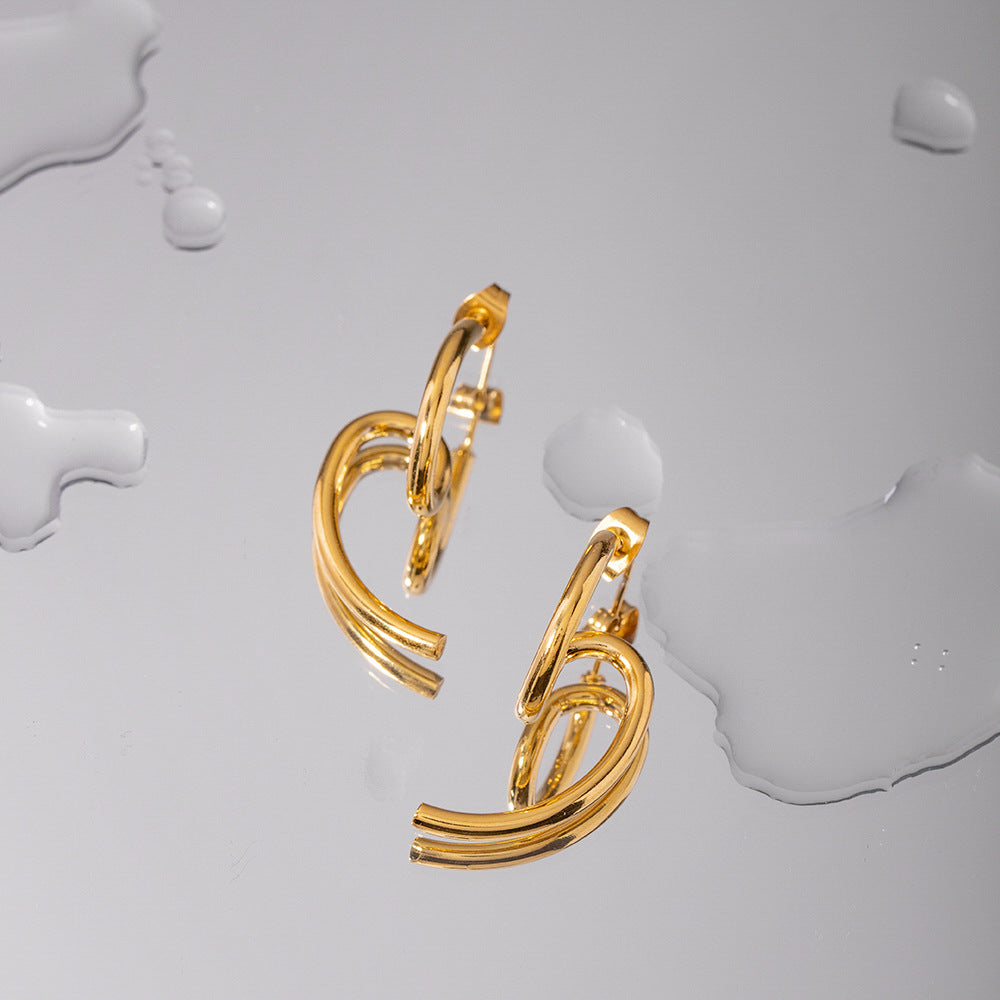 5pcs New Fashion 18K Gold Plated Stainless Steel Jewelry Earrings Exquisite Dull Surface Shaped Earrings Women's Jewelry
