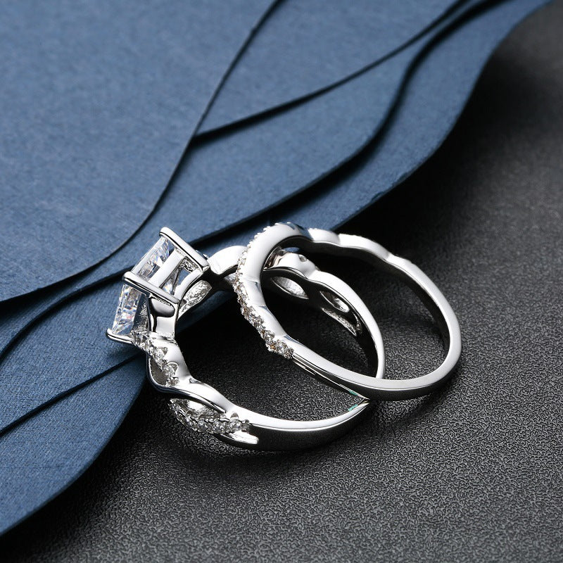 Fashion Ring Set Creative Designer Inlaid Square Diamond Stone Custom 925 Silver Ring