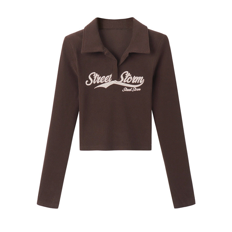 Retro Skinny Spice Girl T-Shirt Female Autumn Long Sleeve With Short Slim-Fit Base Shirt Early Autumn Chic Top