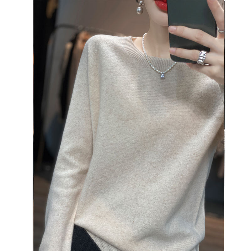 100% Wool Sweater Loose Crewneck Women's Pullover Fall New Cashmere Sweater Base Sweater