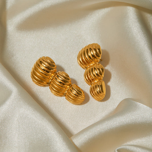 5pcs 18K Gold Stainless Steel Peanut Stripe Earrings Design Sense Does Not Fade Jewelry