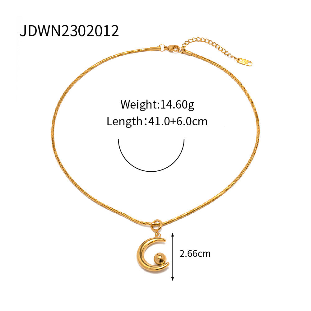 5pcs 18K Gold Plated Stainless Steel Moon Pendant Necklace Does Not Fade Color Niche Design Everything Accessories