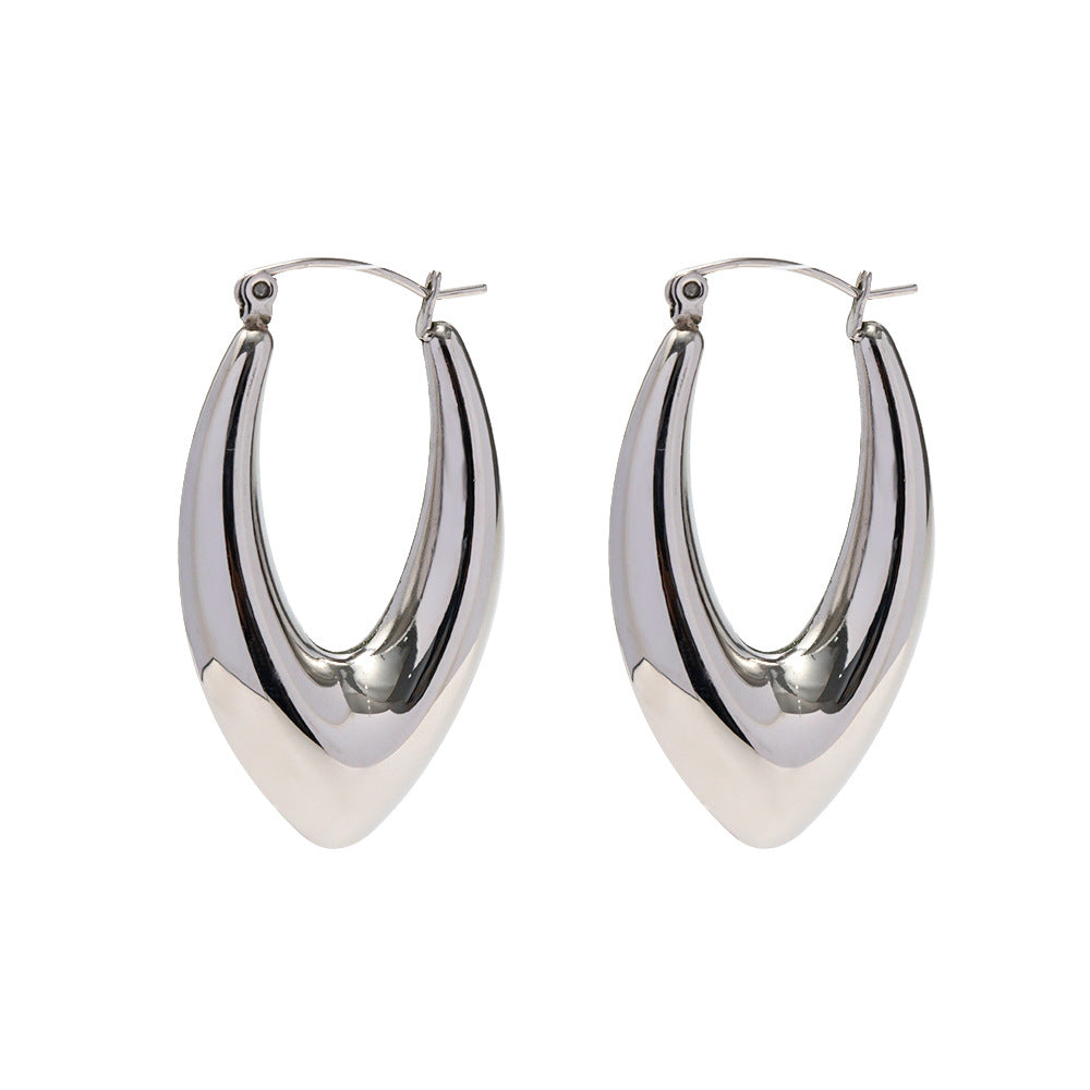 5pcs Steel Color Stainless Steel Smooth Hollow Earrings Blogger With Fashion All Round Hoop Earrings Girl