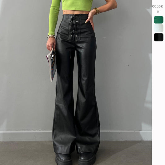Autumn And Winter Women's Fashion Sexy High-Waisted Trousers Flared Leather Trousers For Women
