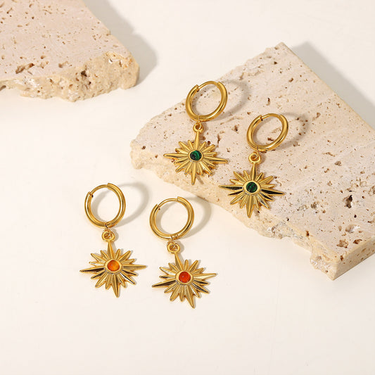 5pcs 18K Gold Plated Stainless Steel Earrings Jewelry Natural Stone Octet Star Pendant Ring Earrings For Women Jewelry