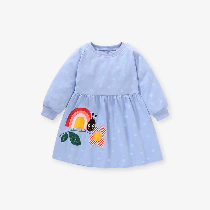 Girls Dress Autumn Long-Sleeved Children's Hoodie Pure Cotton Lovely Embroidered Children's Skirt