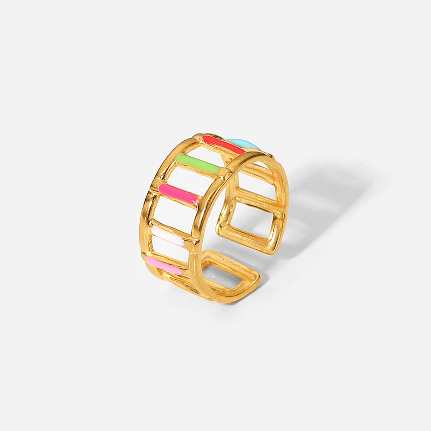 5pcs Fashionable Drip Stainless Steel Ring Party 18K Gold Plated Jewelry Colored Enamel Open Ring For Women