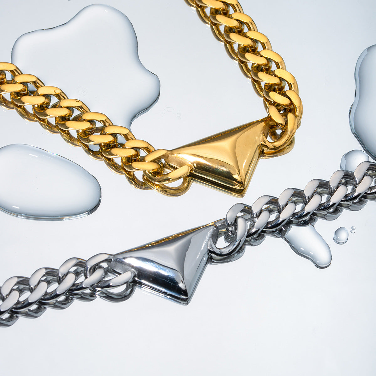 5pcs 18K Gold Stainless Steel Triangle Necklace Cuban Chain 45Cm Jewelry Simple Design Necklace