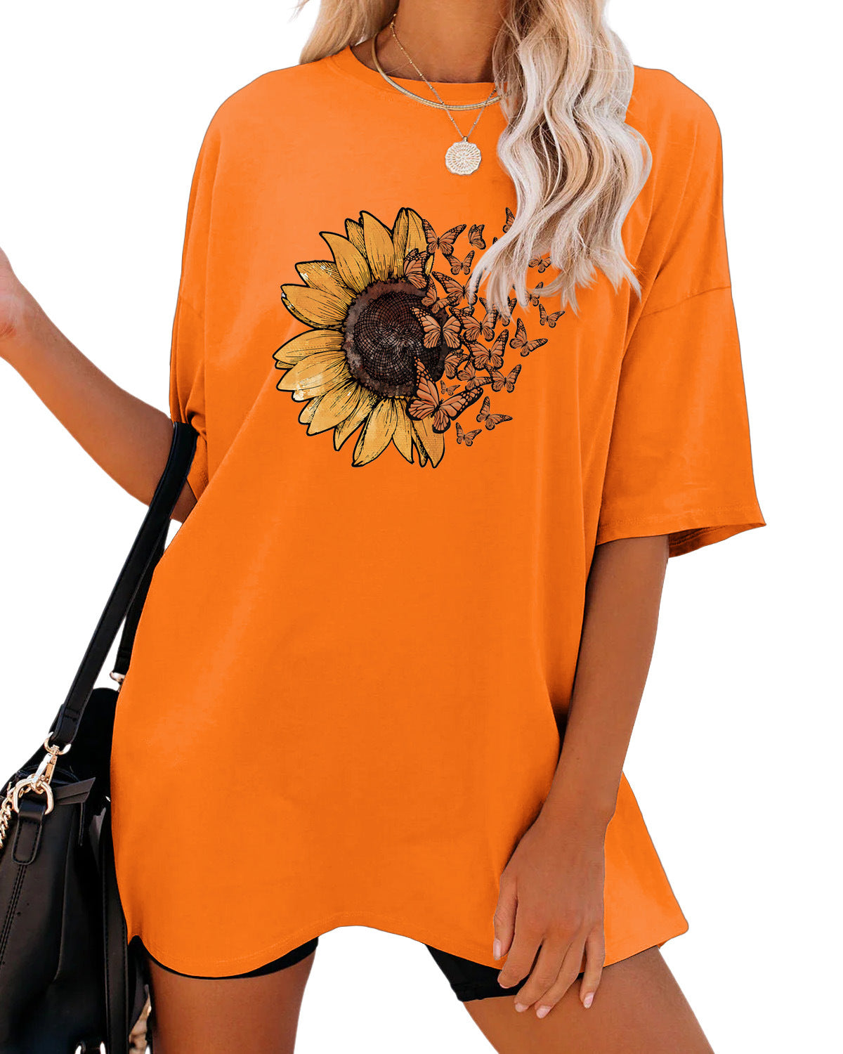Casual Sunflower Print Loose T-Shirt Women's Round Neck Fashion Short Sleeve Shirt