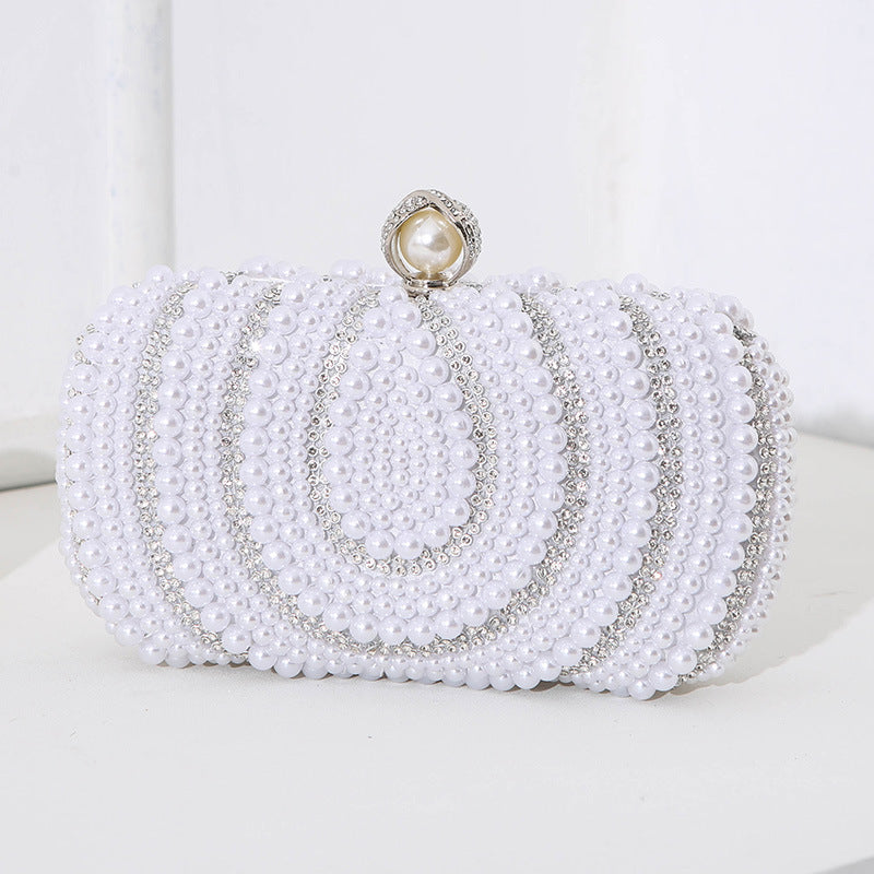 New Vintage Ladies Pearl Dinner Bag Hand-Beaded Embroidered Clutch Bag Adorned with Diamonds