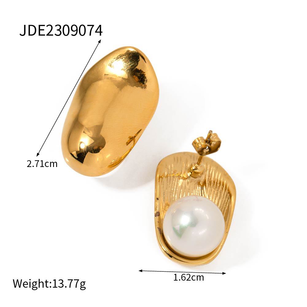 5pcs Titanium Steel Earrings Stud Earrings 16K Gold Stainless Steel Geometric Exaggerated Smooth Earrings Jewelry