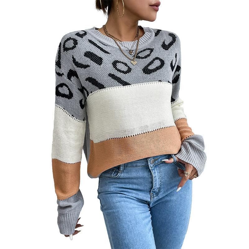 Chic Autumn and Winter Leopard Print Knit Sweater for Women