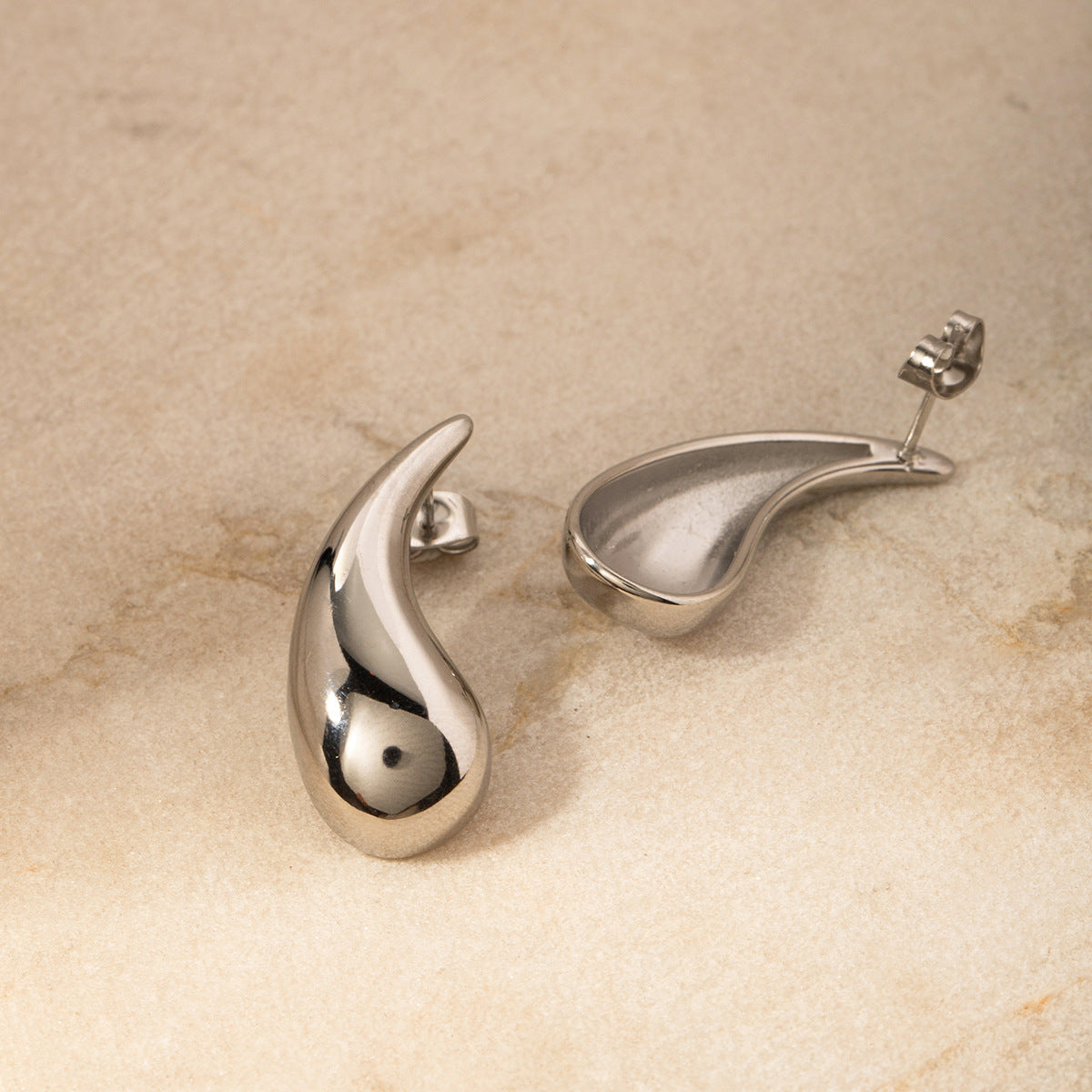 5pcs Simple Cool Color Geometric Long Steel Color Stainless Steel Drop Earrings Exaggerated Temperament Stud Female
