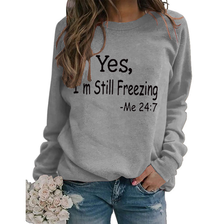 Pullover Simple Crew Neck Top Long Sleeve Yes I'M Printed Loose Hoodie