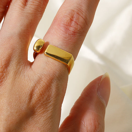 5pcs Stainless Steel Open Exclamation Point Women's 18-Karat Gold Ring Square Design Fashion Everything Popular Finger Ring