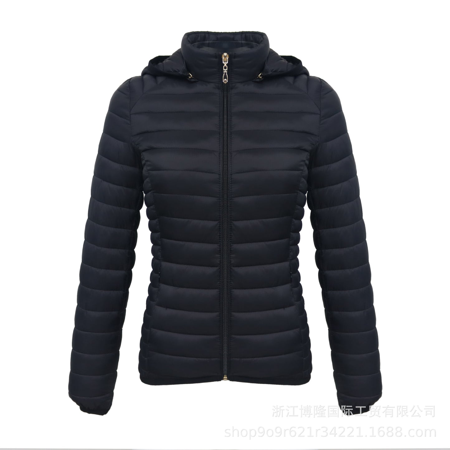 Women's Autumn And Winter Zipper Temperament Commuter Boutique Short With Hat Can Be Detachable Solid Color Stand Collar Light Cotton Jacket