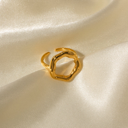 5pcs Niche 18K Electric Gold-Plated Titanium Steel Ring Ladies Fashion Hollow Lava Flower Opening Ring