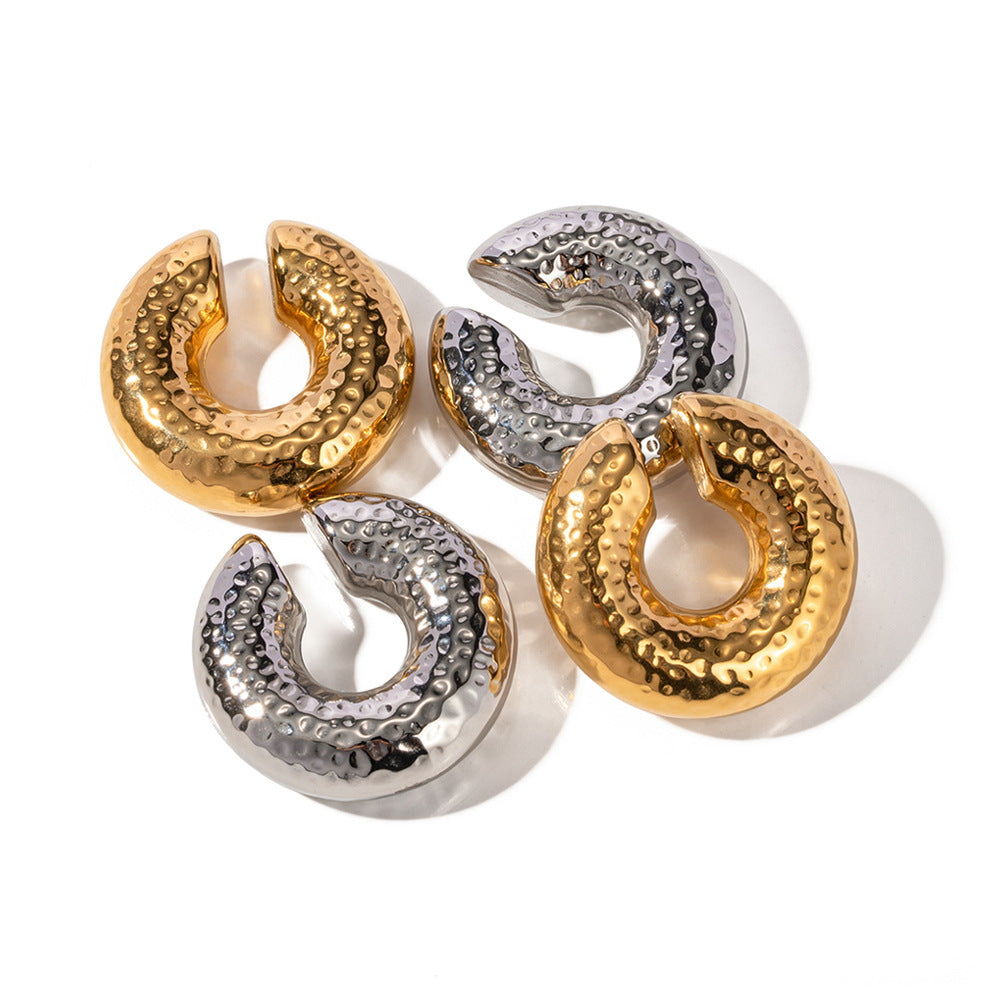 5pcs Steel Color Stainless Steel Texture C-Shaped Ear Clip 18K Real Gold Thick Cylindrical Ear Clip Does Not Fade Jewelry