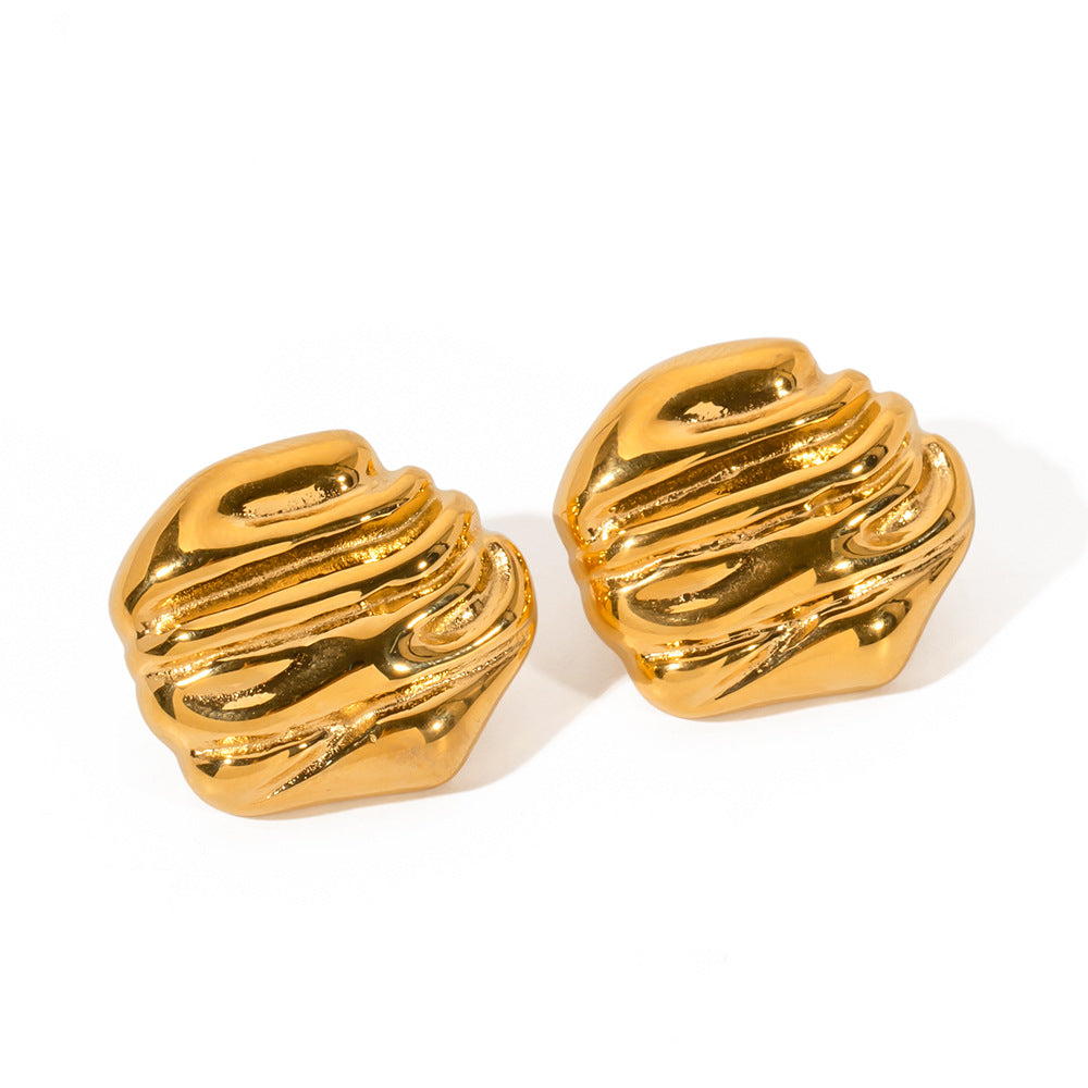 5pcs Jewelry Titanium Steel Hammer 18K Gold Stainless Steel Rock Texture Earrings Fashion Earrings
