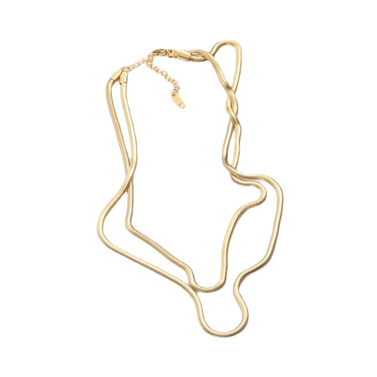 5pcs European-Style Women's Double Gold Plated Serpentine Necklace Vintage Double Gold Snake Chain Necklace